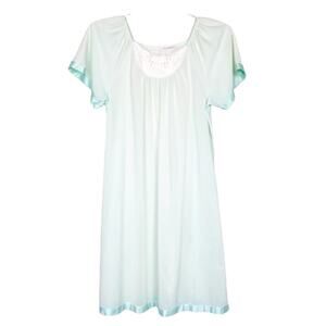 Vintage Mint Green Chiffon Eyelet Short Sleeve Nightgown Sz M